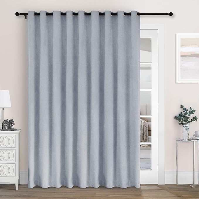 Macochico 120" Wx84 L 100% Blackout Chenille Curtains for Sliding Door Living Room Bedroom, Luxury Drapery for Hotel Home Theater, Gray Blue Thermal Window Treatments with Tieback, Grommet, 1 Panel