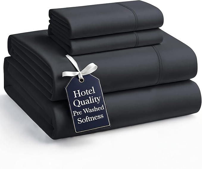 Casa Platino California King Sheets, 4 Piece Set, Pre-Washed Ultra Soft Bed Sheets Set, Brushed Microfiber California King Bedding Sets, California King Size Sheets with 15 inch Deep Pockets - Black