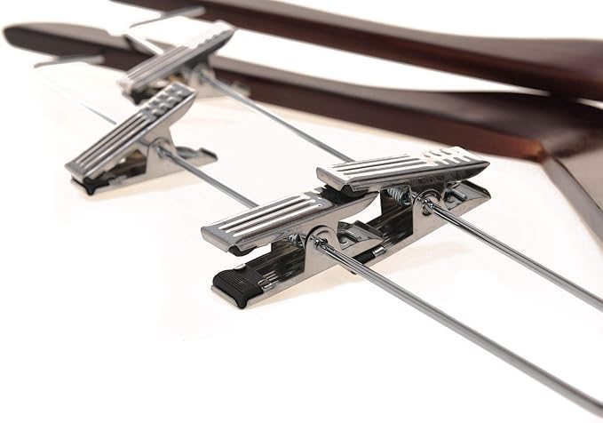 Quality Wooden Skirt Hangers with Clips Smooth Solid Wood Pants Hangers with Durable Adjustable Metal Clips, Swivel Hook, Coat, Jacket, Blouse Suit Hangers (Mahogany, 10)