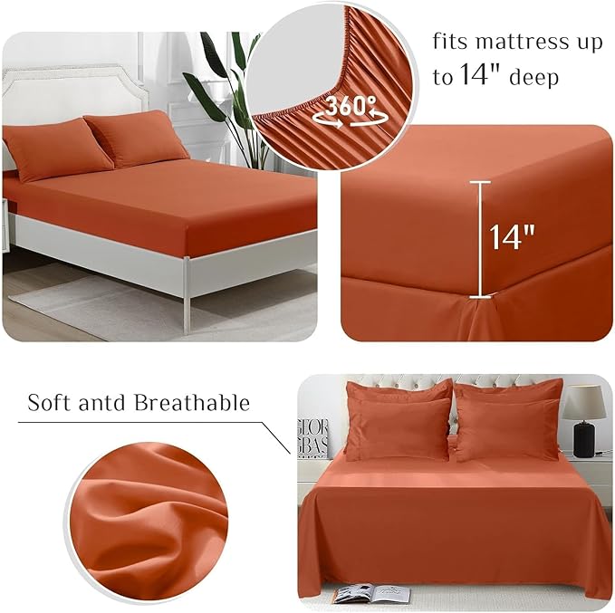 JOLLYVOGUE Full Comforter Set, Ultra-Soft Bed in a Bag Full Size 7 Pieces, Oeko-TEX Certified Bedding Set with Down Alternative Comforter, Sheets, Pillowcases & Shams, Burnt Orange