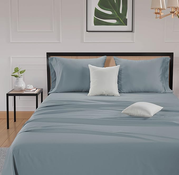 LANE LINEN 600 Thread Count 100% Cotton Sheets Twin XL Size - Machine wash Fully Elasticized Twin XL Size Sheets Set, Soft & Comfy Sateen Weave Bedding Sheets & Pillowcases Sets - French Blue