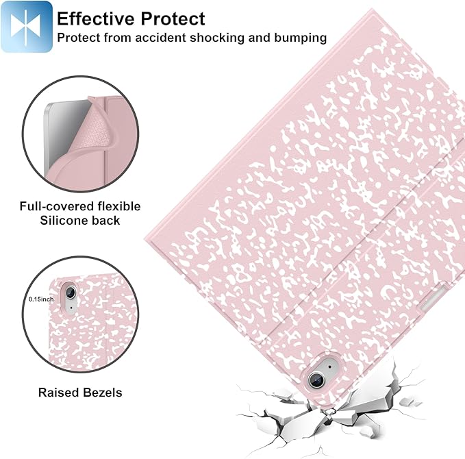 Supveco Keyboard Case for iPad Air 11 Inch (M3 2025,M2 2024),iPad Air 5th/4th Generation with Pencil Holder-7 Colors Backlit Wireless Detachable Folio Keyboard Cover with Soft TPU Back-Pink