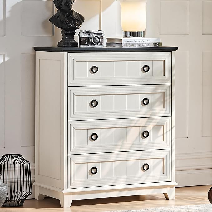 Farmhouse 4 Drawer Dresser for Bedroom Set of 2, 35" Tall Small Dressers & Chest of Drawers, Rustic Wood Dresser with Metal Handle, Storage Organizer Closet for Living Room, Hallway, Entryway