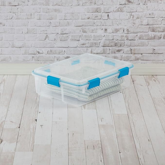 Sterilite 16-Pack Gasket Box, Weather-Resistant Storage Bins with Latching Lids, 37 Quart - Heavy-Duty Organizing Containers for Closet, Bathroom, and Office