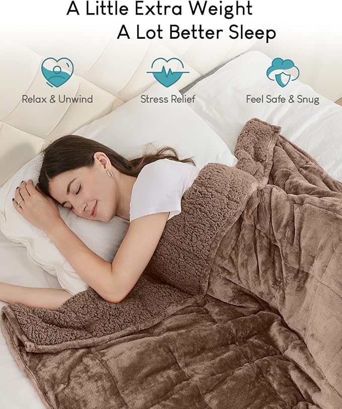Cottonblue Sherpa Fleece Weighted Blanket 15 lbs for Adult, Flannel Cozy Bed Blankets, Fuzzy Sherpa Weighted Blankets Full Size 48 x 72 inches, Soft Blanket for Sofa Beds, Dark Brown