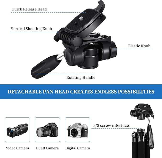 JOILCAN Tripod Camera Tripods, 74" Tripod for Camera Cell Phone, Heavy Duty Tripod Stand, Professional Travel Tripods Compatible with Canon iPhone DSLR, Starry Gray