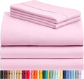 LuxClub 5 PC Sheet Set Bed Sheets Deep Pockets 16" Eco Friendly Wrinkle Free Cooling Machine Washable Hotel Bedding Silky Soft - Powder Pink Split King