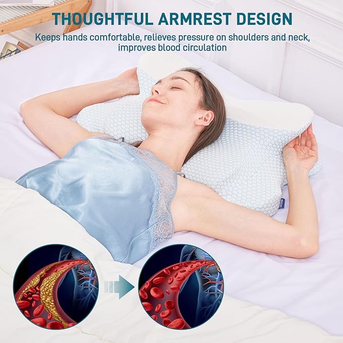 Cervical Neck Pillow for Sleeping, Butterfly Memory Foam Pillow for Neck Pain Relief, Cooling BASF Foam for Side Back & Stomach Sleepers, CertiPUR-US & Oeko-TEX Certified, Standard Size