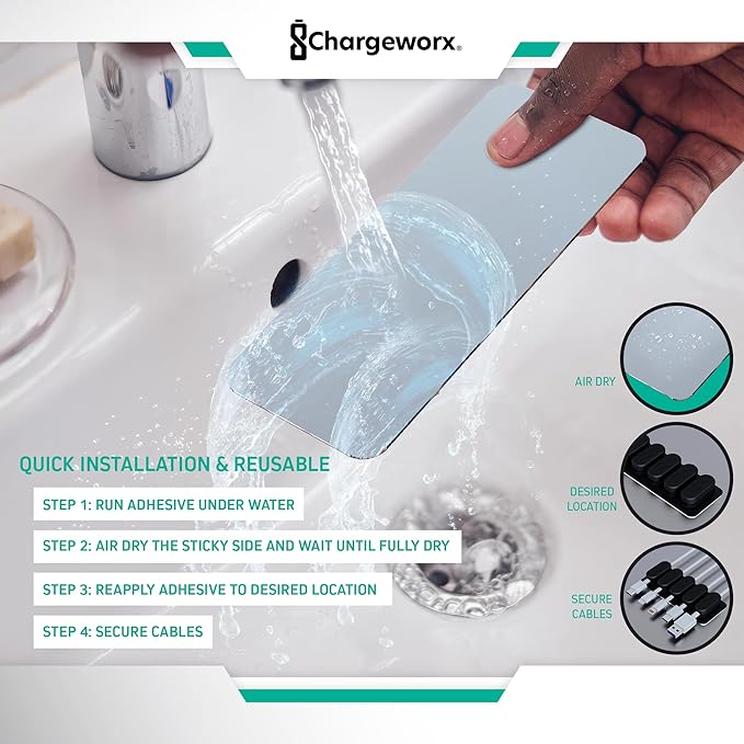 Magnetic Cable Clips [10-Pack] – Chargeworx Cord Organizer for Desk, Nightstand, Car, Wall – Strong Adhesive Wire Holder for USB-C, Lightning, Micro-USB – Tangle-Free, Snap-On, Easy Cable Management