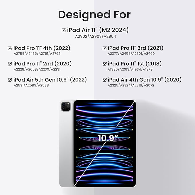 Magnetic Keyboard Case for iPad Air 5th 4th Generation 10.9 inch Pro 11 1st/2nd/3rd/4th, 7 Color Backlight BT Keyboard Folio with Pencil Holder 2022 2021 2020 2018 (Black