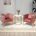 Velvet Modern Accent Chairs Set of 2, Upholstered Barrel Armchair Mid Century with Pillow for Living Room, Comfy Single Vanity Chair with Metal Gold Legs for Bedroom, Pink