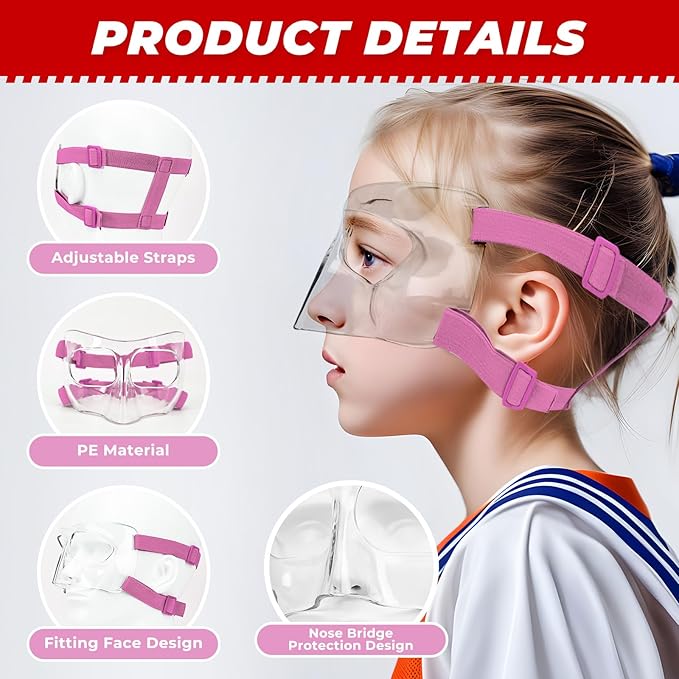 WR01B Girls Nose Guard for Broken Nose Adjustable Basketball Soccer Sports Face Mask with Padding for Youth Teens