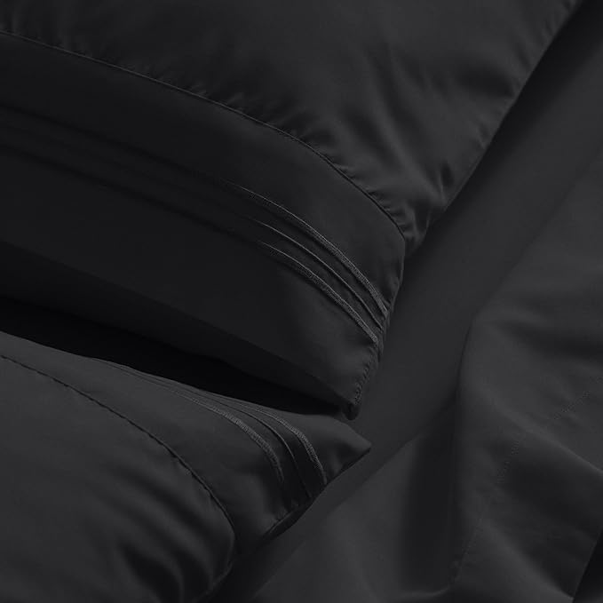 Mellanni California King Sheet Set - 6-Piece Iconic Collection Bedding, (Including 4 Pillowcases), 21-Inch Extra Deep Pocket, Easy Care, Ultra Soft, Cooling Sheets, Brushed Microfiber - Black