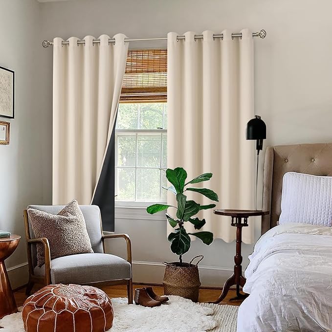 BGment Thermal Insulated 100% Blackout Curtains 63 Inch Length 2 Panels, Total Light Blocking Curtains for Bedroom, Grommet Window Drapes with Thick Black Liner, 60 Inch Wide Each Panel, Champagne