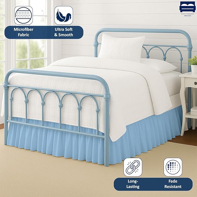 Cottingon Bed Skirt Queen 12" Drop with Split Corners, 100% Microfiber Soft and Stylish, Dust Ruffle with Platform, Light Blue