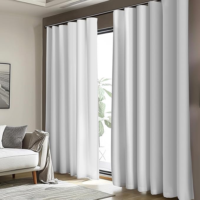 Room Divider Blackout Curtain Track Curtains Wall Dividers Panels Screen for Living Rooms Bedroom Office Privacy Partition Separation, W150 × L96 Inch,1 Panel, White