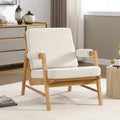 HEAH-YO Modern Accent Chair, Upholstered Linen Fabric Living Room Chair with Wooden Frame, Comfy Armchair with Thick Cushion for Bedroom Balcony, Beige