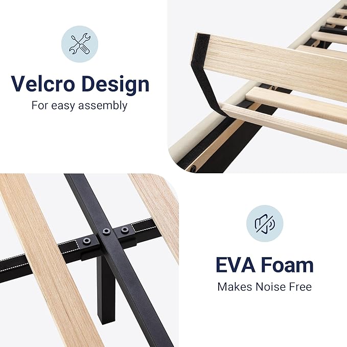 Allewie Queen Size Platform Bed Frame with Velvet Upholstered Headboard and Wooden Slats Support, Fully Upholstered Mattress Foundation/No Box Spring Needed/Easy Assembly, Cream