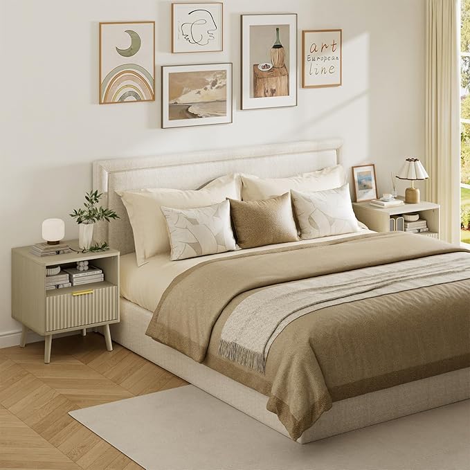LYNSOM Fluted Dresser and Nightstand Sets 3 Piece, 8-Drawers Dresser and 1-Drawer Nightstands Set of 2, Wood Bedroom Furniture Set for Home, Bedroom, Hallway, Beige