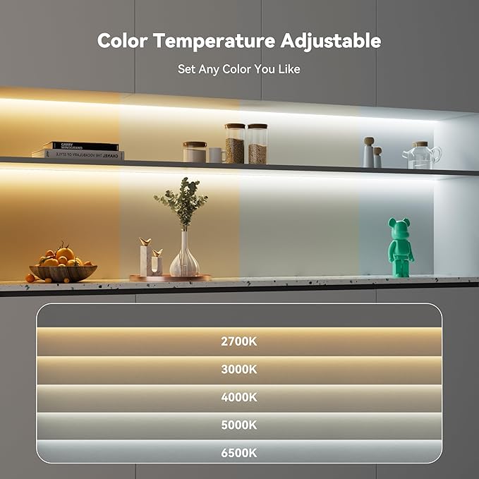 PAUTIX CCT COB LED Strip Light White Tunable 3200LEDs,CRI90+ 16.4ft/5m Dimmable 2700K-6500K 24V LED Tape Lights Kit,Work with Alexa/Google Assistant,for Under Cabinet Bedroom Kitchen DIY Lighting