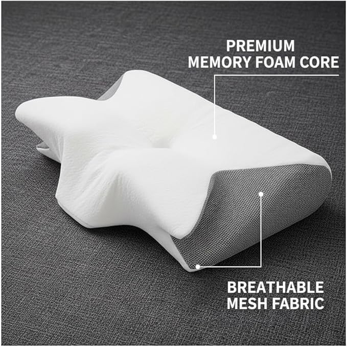 Ergonomic Memory Foam Neck Pillow for Cervical Pain Relief - Orthopedic Contour Support for Back Side & Stomach Sleepers