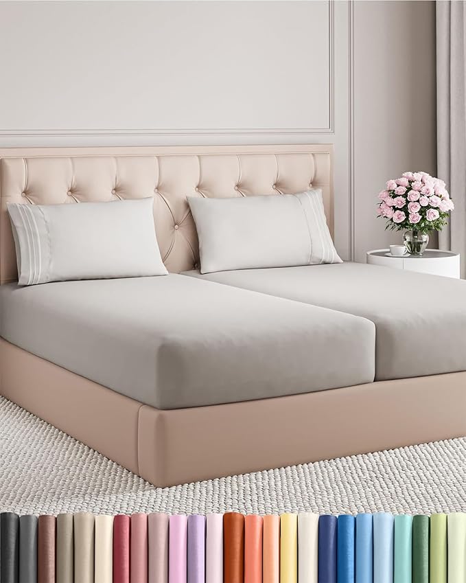 Split King Size 5 Piece Sheet Set - Comfy Breathable & Cooling Bed Sheets Set - Hotel Luxury Bedding for Women, Men, Kids, Teens, Boys & Girls - Deep Pockets and Wrinkle Free - Oeko-Tex - French Grey