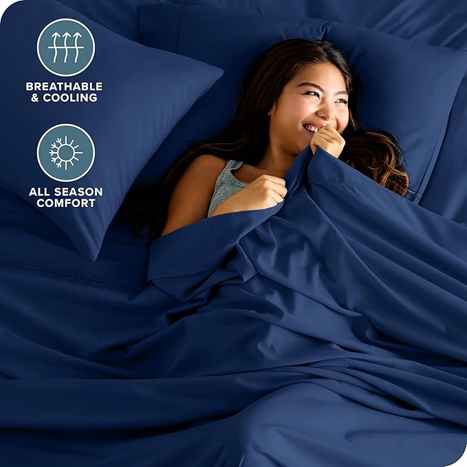 Bare Home Hotel Luxury Full Sheet Set, Extra Soft - 6 Piece Set - Deep Pockets - Easy Fit - Cooling & Breathable - Wrinkle, Fade, Stain Resistant - Includes 4 Pillowcases (Full, Dark Blue)