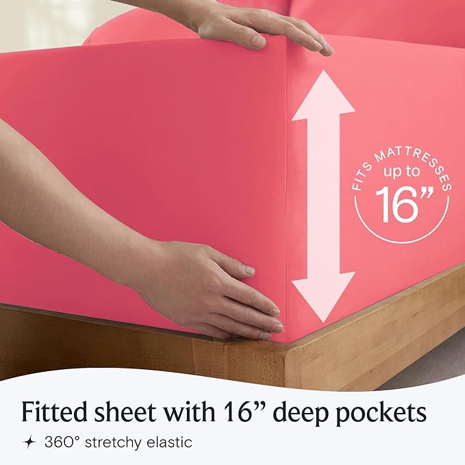 LuxClub 4 PC Sheet Set Bed Sheets Deep Pockets 16" Eco Friendly Wrinkle Free Cooling Machine Washable Hotel Bedding Silky Soft - Vermilion Full