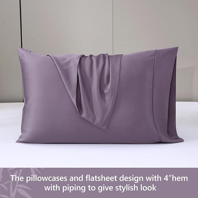 King Sheets, Rayon Derived from Bamboo, Cooling Bed Sheets Set,Deep Pocket Up to 16", 4 Pieces Silky Soft, Breathable Bedding Sheets & Pillowcases(Dusty Purple,King)