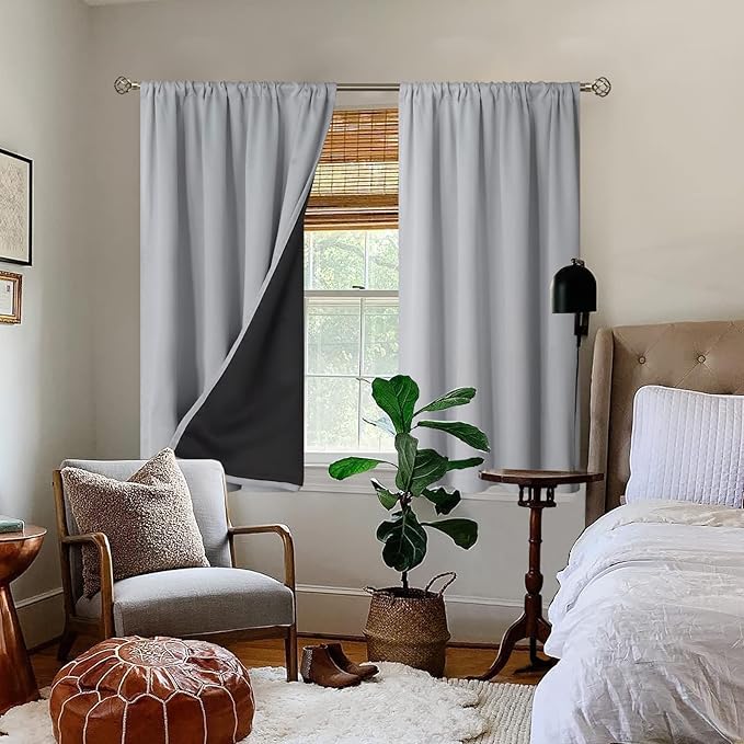 BGment Light Grey Blackout Curtains for Bedroom 54 Inch Length, Rod Pocket 100% Blackout Curtains with Thermal Liner Room Darkening Curtains for Living Room, Each Window Curtain 2 Panels, 42 x 54 Inch