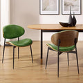 Art Leon Dining Chairs, Set of 2, Walnut Bentwood, Mid Century Modern Chair, Green Faux Leather Kitchen Dining Room Chairs, Accent Chairs for Bedroom
