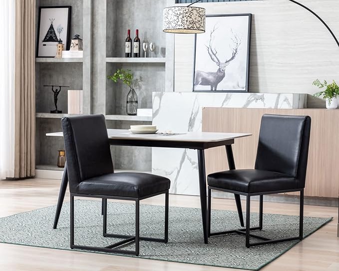 CIMOTA Black Modern Dining Chairs Set of 4, Leather Dining Room Chairs Upholstered Armless Guest Side Chair with Black Base for Dining Room/Kitchen, 4PCS