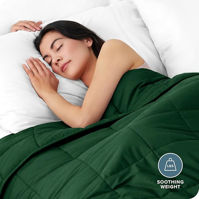 Bare Home Weighted Blanket Full or Queen Size 12lb (48" x 72") for Adults - All-Natural 100% Cotton - Premium Heavy Blanket Nontoxic Glass Beads (Forest Green, 48"x72")