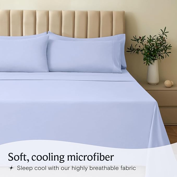 LuxClub 3 PC Twin Sheet Set, Deep Pockets Wrinkle Free Cooling Bed Sheets Hotel Bedding for Women, Men, Kids & Teens, Includes 1 Fitted Sheet, 1 Flat Sheet and 1 Pillowcase-Silky Soft Sky Blue