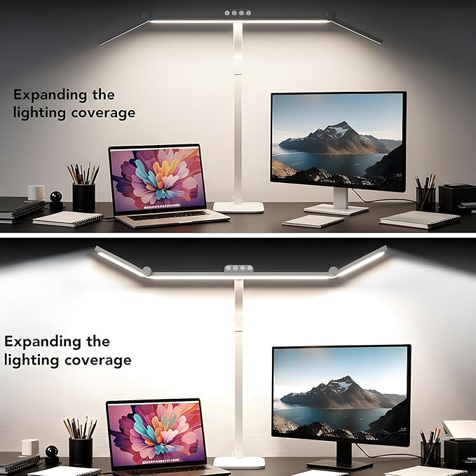 LED Desk Lamp for Home Office with Base, 28.2" Adjustable Gooseneck Swing Arm Bright Desk Light, Dimmable Architect Table Lamp for Desktop Computer Light, Reading, Study, Workbench（White）