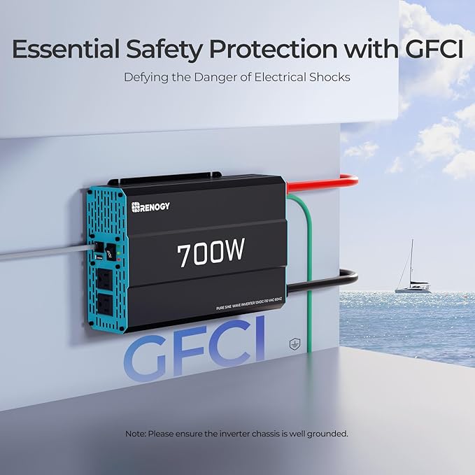 Renogy Inverter P2 700 watt Pure Sine Wave Inverter, Solar Car Power Inverter 12V to 120V AC Converter for RV, Truck, Camping, Home Backup, Outdoor, Emergency, Off-Grid Living, 16.4FT Remote Control