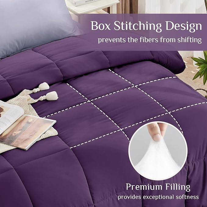 JOLLYVOGUE Twin Comforter Set, Ultra-Soft Bed in a Bag Twin Size 5 Pieces, Oeko-TEX Certified Bedding Set with Down Alternative Comforter, Sheets, Pillowcases & Shams, Purple & Lavender
