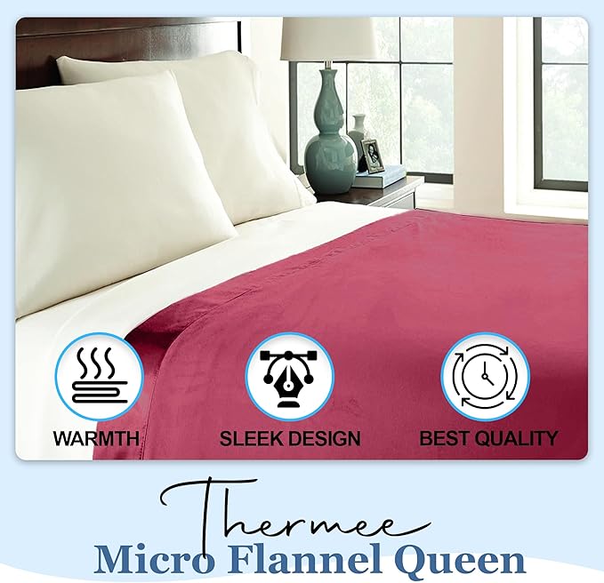 Thermee Micro Flannel Full/Queen Size Blankets, Lightweight All Seasons Cozy Blanket, Throw Blankets for Home and Living Room, Comfy & Soft Blanket for Couch, Machine Wash, No Pilling - Burgundy