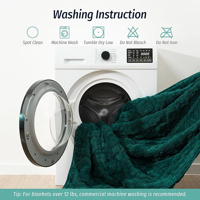 Wemore Weighted Blanket for Adults Twin Size 15 lbs, Dual Sided Soft Fuzzy Jacquard Sherpa Weighted Blankets for Sleeping, Cozy Fluffy Knitted Heavy Blanket for Couch Bed, Green, 60 x 80 inches