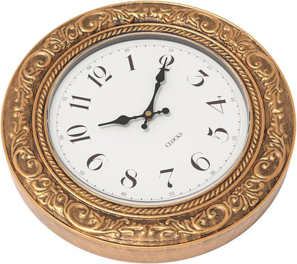 Menterry European Vintage Decorative Wall Clock, 12" Antique Gold Style, Battery Operated Wall Clocks for Kitchen, Bedroom, Farmhouse, Bathroom, Offices
