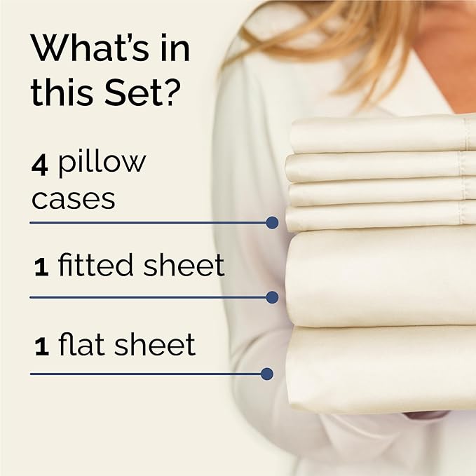 King 6 Piece Sheet Set - Cooling, Comfy & Breathable - Hotel Luxury Bedding, Includes Fitted Sheet for Women, Men, Kids & Teens - 1 Flat, 1 Fitted Sheet, 4 Pillowcases with Deep Pockets - Off White