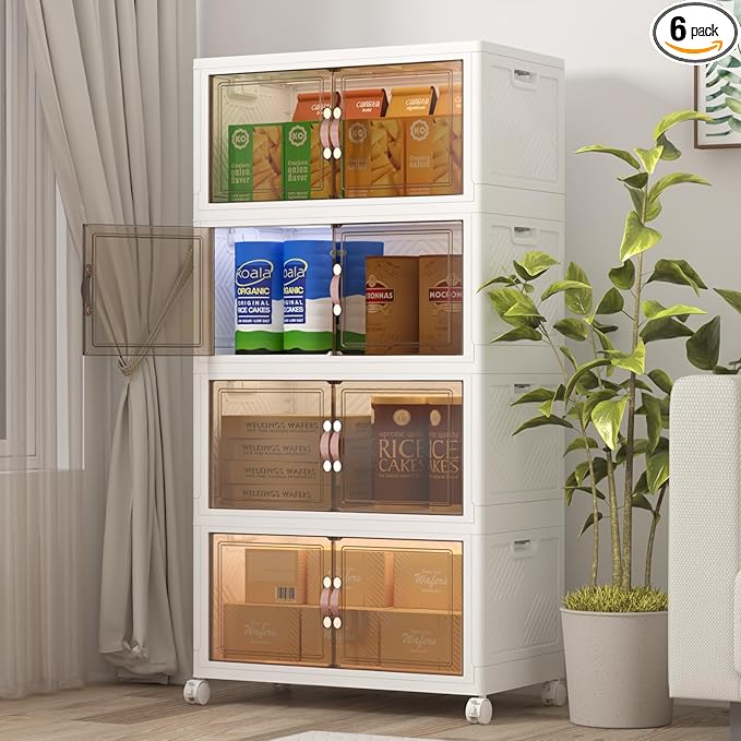 Extra Large Stackable Storage Bins with Lids & Wheels & Door, 448QT-112QT/28GAL*4Pack Foldable Collapsible Closet Organizers, Plastic containers drawers for bedroom Dorm