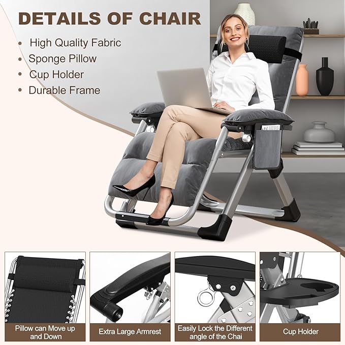 DoCred Comfy Chair, Folding Chair Recliner Chair for Bedroom and Living Room, Folding Reclining Patio Chairs Lounge Chair with Removable Cushion for Indoor Outdoor