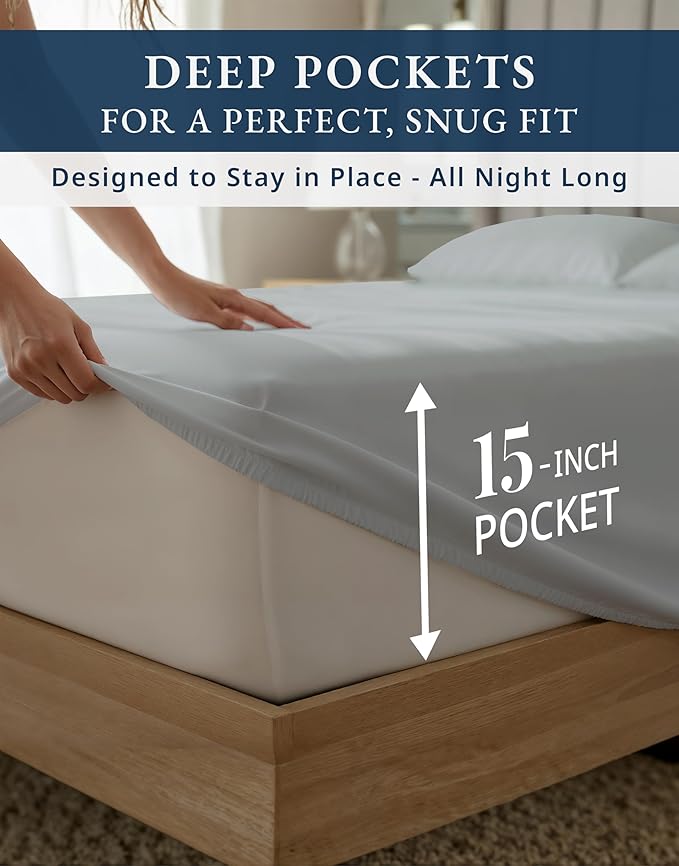 LANE LINEN 100% Egyptian Cotton Twin Sheets Set - 1000 Thread Count, Sustainably Produced Luxury Hotel Like Thick Twin Sheets, Naturally Temperature Regulating Machine Washable - Silver