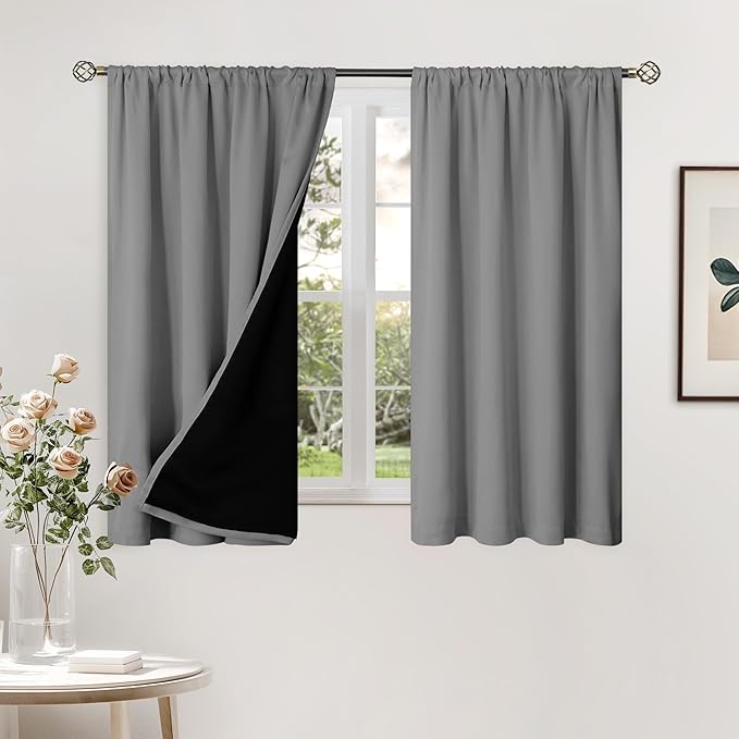 BGment 100% Blackout Curtains for Bedroom 45 Inch Length 2 Panels, Thermal Insulated Room Darkening Curtains Rod Pocket Soundproof Bedroom Living Room Window Curtains, Dove Grey, Each 42 Inch Wide