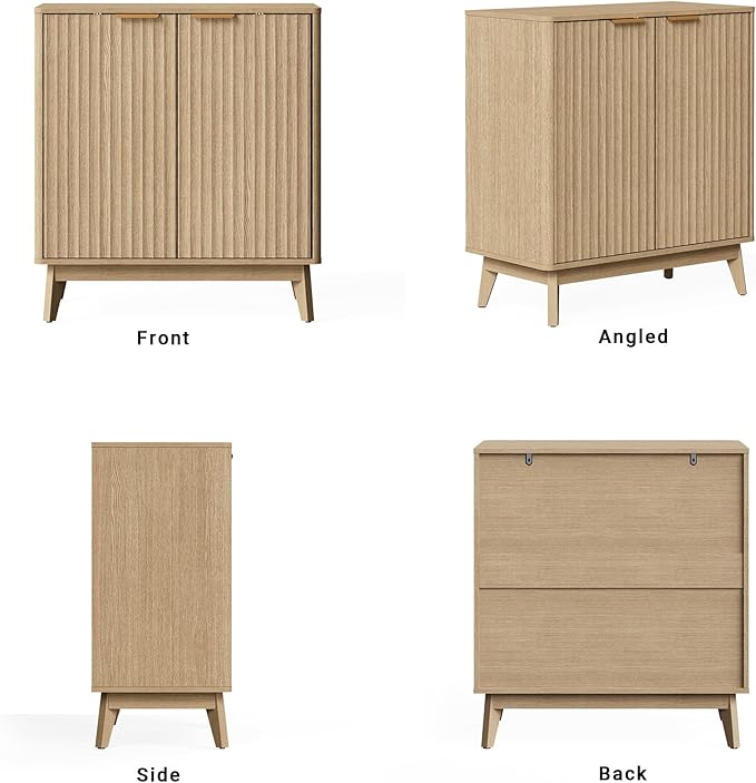 Sideboard Cabinet, Small Buffet Cabinet, Modern Fluted Storage Cabinet with Adjustable Shelf & Doors, Accent Credenza Sideboard for Kitchen, Coffee Bar, Living Room, Entryway, Hallway