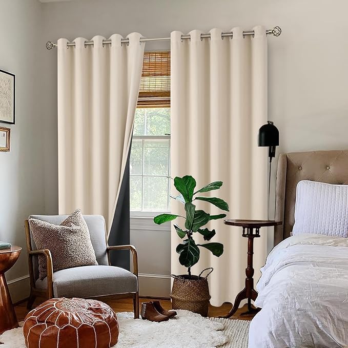 BGment Thermal Insulated 100% Blackout Curtains 84 Inch Length 2 Panels, Total Light Blocking Curtains for Bedroom, Grommet Window Drapes with Thick Black Liner, 60 Inch Wide Each Panel, Champagne