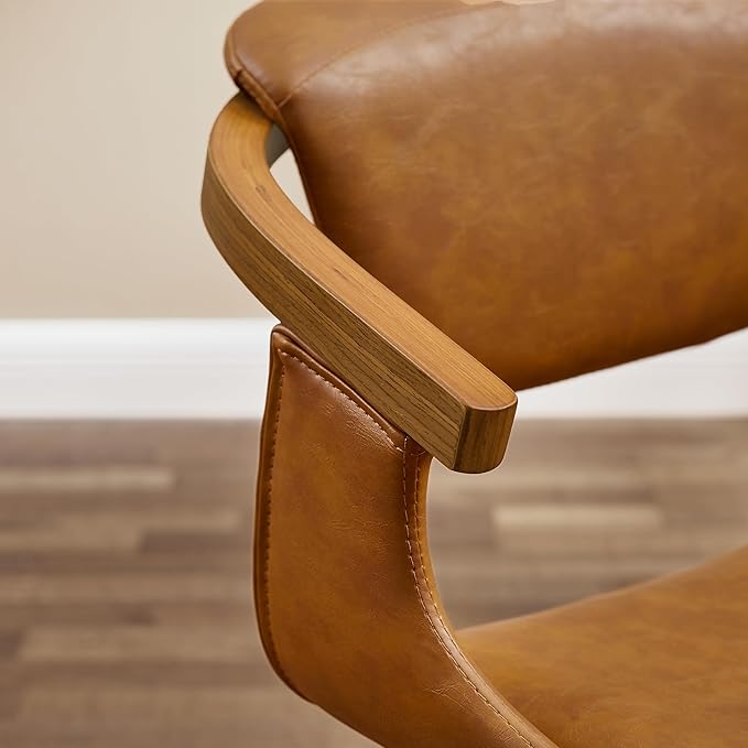 Art Leon Swivel Dining Chairs Set of 2 - Mid Century Modern Kitchen Dining Room Chairs, Faux Leather Chair No Wheels, Retro Brown