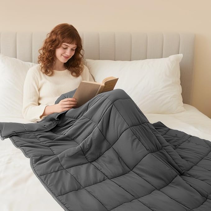 Weighted Blanket for Adults (10 lbs, 48" × 72", Grey) Twin Size Heavy Blanket for 90-110lbs, Breathable Weighted Throw Blanket with Glass Beads for All Season, Washable