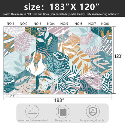 -Abstract Geometry Botanical Banana Leaf Fabric Wallpaper Living Room Bedroom Bathroom Tropical Plant Leaf Large Wall Mural- 183"x120"（ not Peel and Stick）